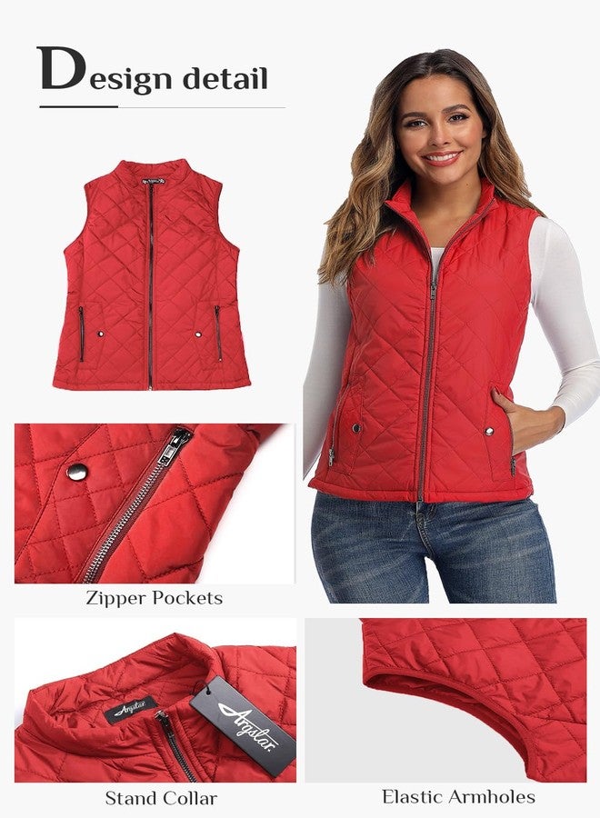 Argstar Puffer Red Vest for Women, Stand Collar Lightweight Zip Padded Outerwear Gilet 4 Pockets M - Image 5